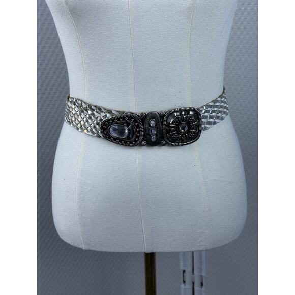 Chicos White Silver Braided Rhinestone Belt Sz M 1.5”W main image 4